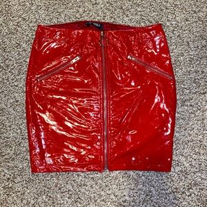 Red patent leather skirt
